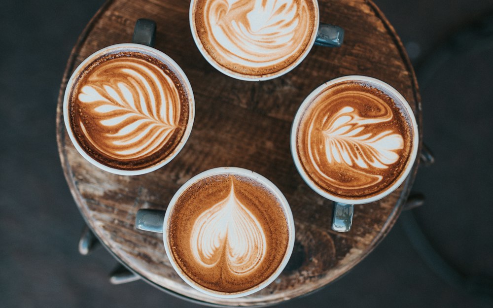 Latte seen from above on a cafe table