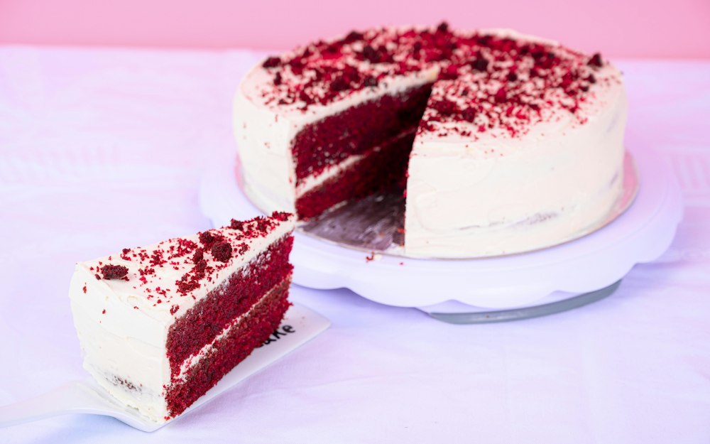 Slice of cake on a white plate