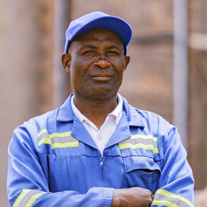 Tradesman in blue workwear