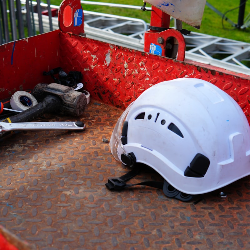 Safety helmet and power tools ready for the job